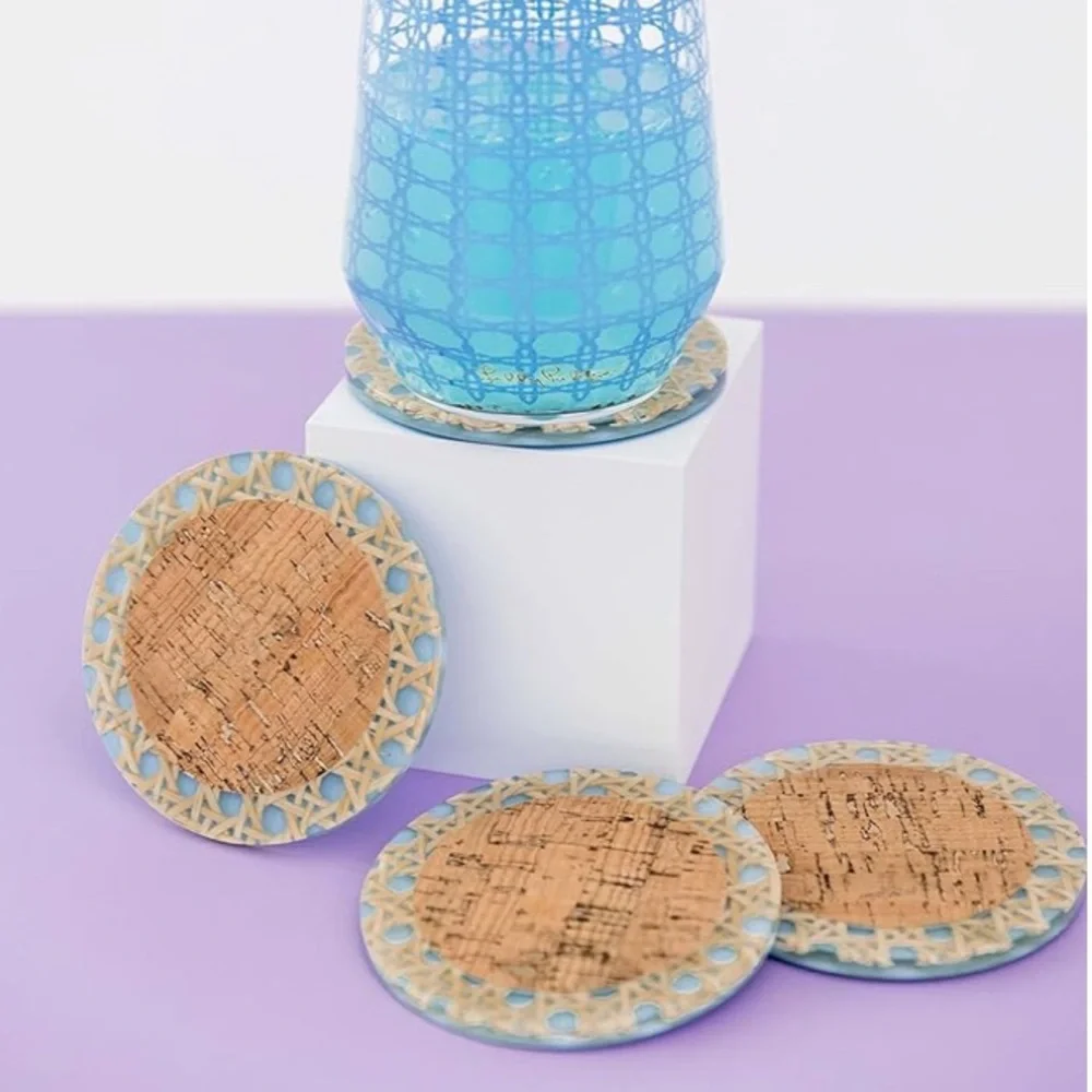 Lilly Pulitzer Blue and Tan Cork Coasters